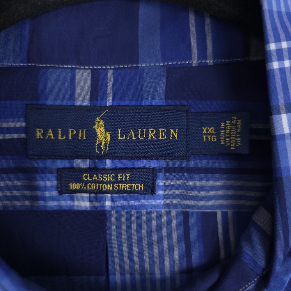 Ralph Lauren Classic Fit Shirt Mens 2XL Blue Plaid Cotton Stretch Long Sleeve - Picture 3 of 10